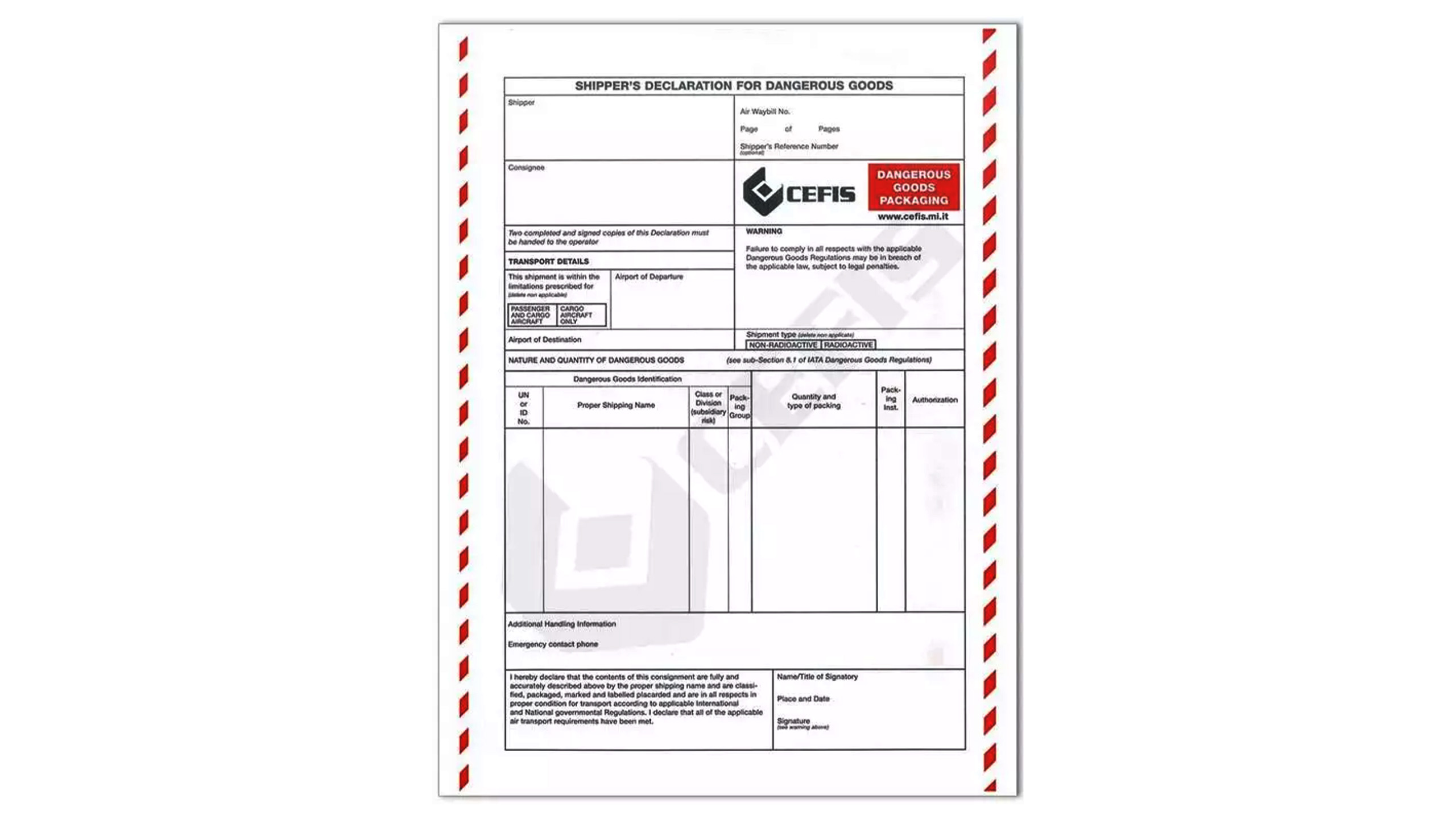 IATA SHIPPER’S DECLARATION