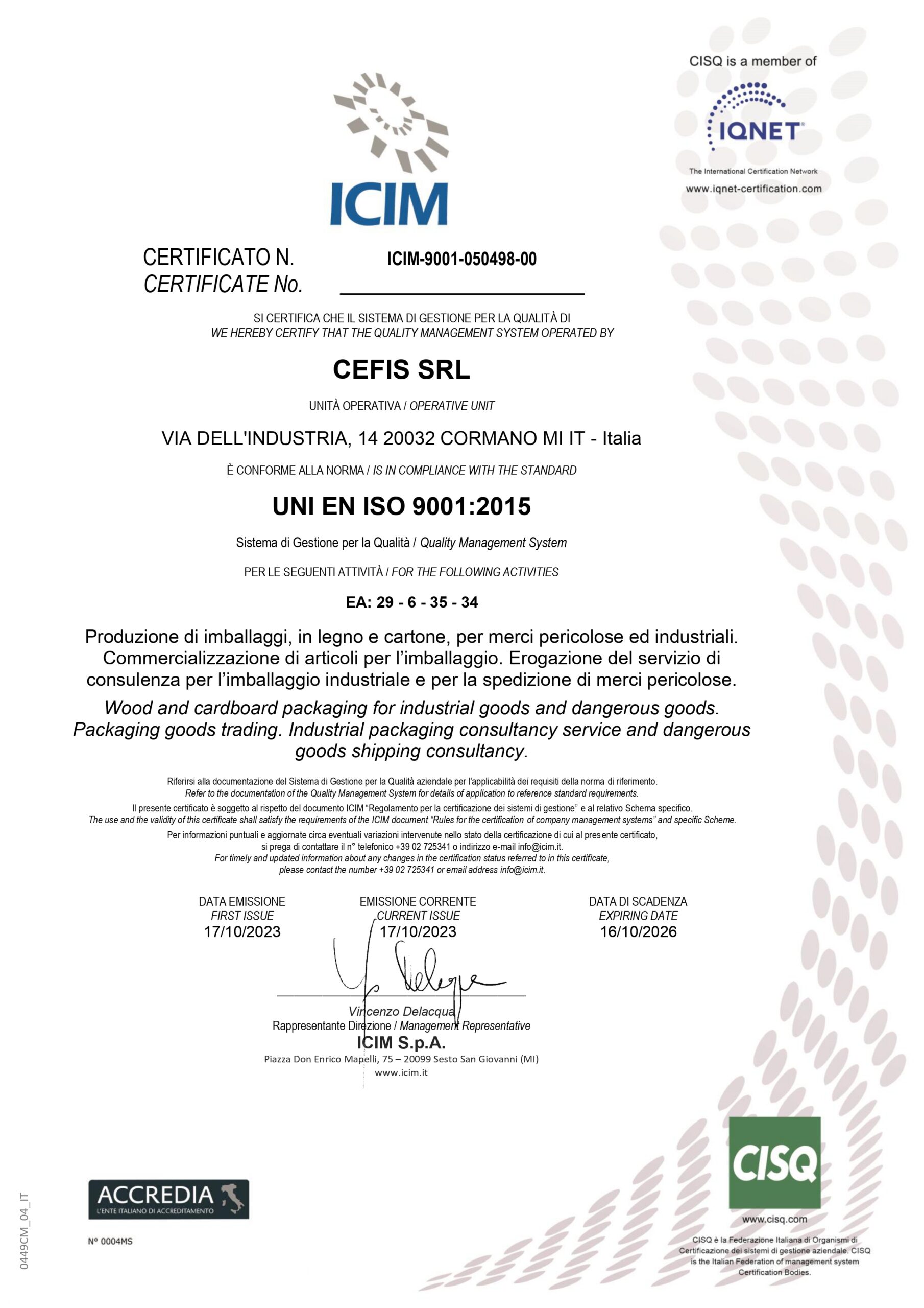 Certificato ISO 9001 2015