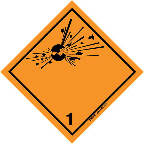 Etichette classe 1 e pannelli per imballaggio di esplosivi. Etichette per imballaggio, pannelli, indicatori, marcature per tutti gli imballaggi anche Adr, Iata, Imo, Adn, Rid.