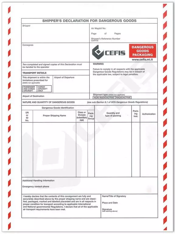 Modulo iata shippers declaration compilazione firma moduli