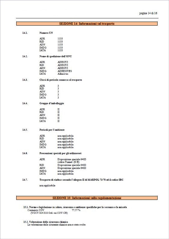 scheda dati di sicurezza - la sezione 14