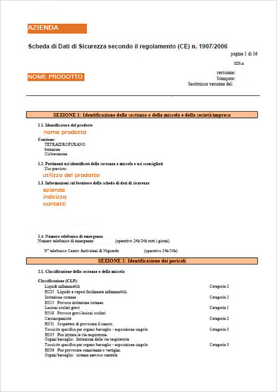 scheda dati di sicurezza delle sostanze e delle miscele di sostanze