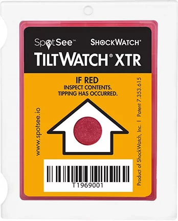 Il nostro Tiltwatch XTL con il bottone che diventa rosso in caso di inclinazione eccessiva o ribaltamento.